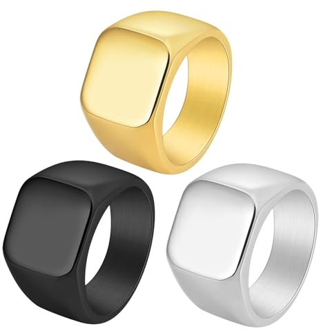 ZXSPGSS 3Pcs Mens Rings Stainless Steel Square Signet Rings for Men (13#)