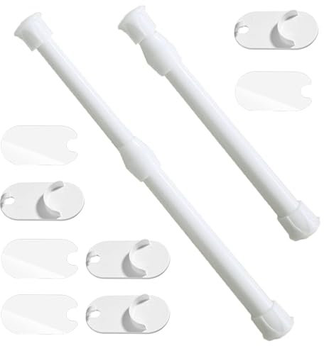 Bastone per Tende Retrattile, 2 Aste Telescopiche, Tende da Doccia Retrattile, Senza Necessità di Forare o Avvitare Bastone per Retrattile, 40-70 CM, Bianco