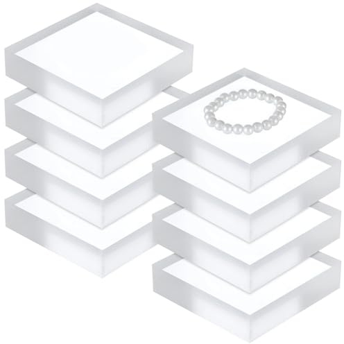 Epicover 8 espositori in acrilico, 10 x 10 x 2,5 cm, cubi in acrilico trasparente, rialzi quadrati per gioielli, basi per esposizione ad anelli lucidi, supporti per vetrine per torte artigianali