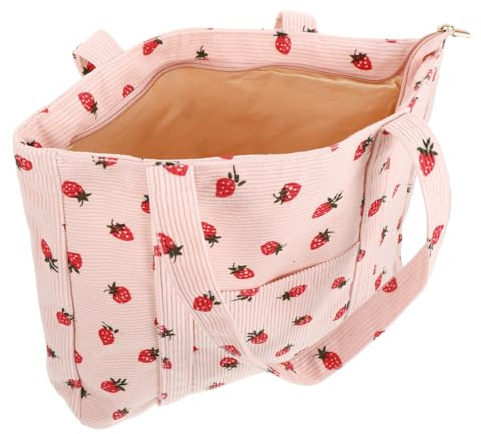 LIFKOME Erdbeer Umhängetasche Rosa Canvas Tragetasche für Junge Frauen | Schulbeginn Party, Große Kapazität, Tragetasche Ästhetisch, Erdbeer Tote Bag, Tasche Schule Aesthetic