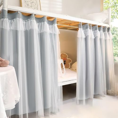 DSAoTeng Rideaux occultants en gaze pour lit superposé bas – Forte ombrage, intimité, auvent anti-poussière – Rideaux respirants avec boucles en corde pour dortoir, chambre d'étudiant (gris, 1 pièce