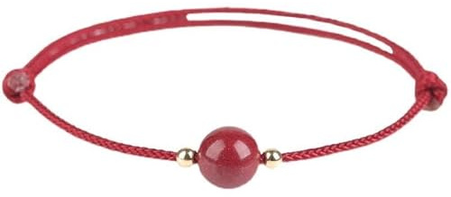 Bracelet Traditionnel Fil Rouge avec Perle Cinabre Porte Bonheur Zodiaque Chinois Rouge, Adjustable, Nylon Or Cinabre Nylon Doré, Pas de gemme