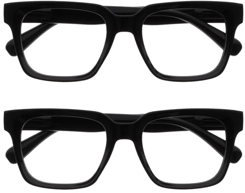 OPULIZERA Occhiali luce blu donna e uomo - Occhiali da lettura Antiriflesso e Antibagliore - Confezione da 2 - Occhiali per computer - UV400 - Oversize e Rettangolare - Nero - +1.00