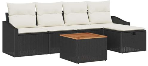 vidaXL Garten-Sofa-Set mit Kissen 6 pcs Schwarz Poly Rattan, Garten und Terrasse, modernes modulares Lounge-Set, wetterfeste Möbel, Flexible Sitzgelegenheiten