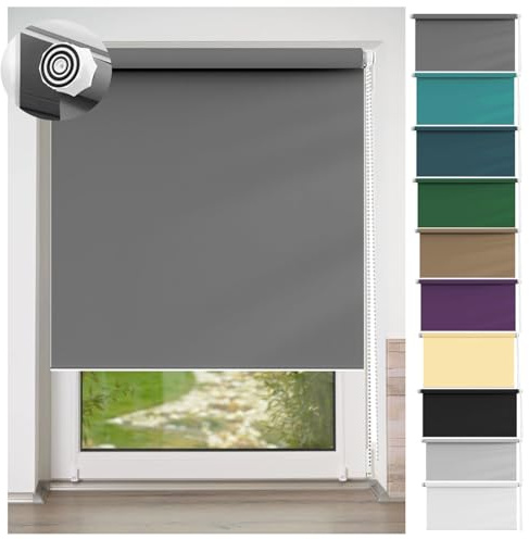 Cortina oscurecedora para ventana, 115 x 160 cm, bloqueo de luz, para uso en interiores, con soporte, ideal para baño y cocina, color gris oscuro