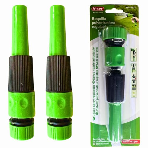 Kit de 2 Boquillas de Riego para Mangueras de 1/2 – Chorro Regulable Alta Presión con Función Stop - Plástico Resistente – Ideal para Regar Plantas, Césped, Balcón, Terraza