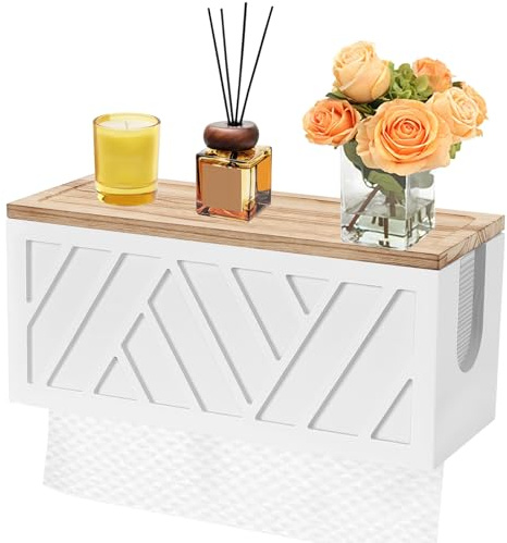Dispensador de toallas de papel de madera, dispensador de toallas de pared, soporte para servilletas de papel con tapa, para múltiples pliegues, plegado en C, plegado Z, toallas de triple pliegue (B)