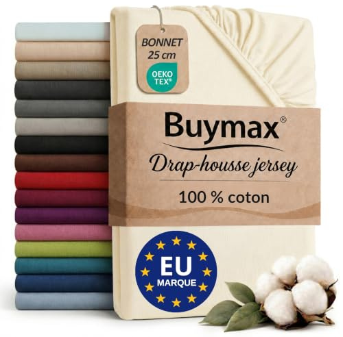 Buymax Spannbettlaken 90x200cm Baumwolle 100% Spannbetttuch Bettlaken Jersey, Matratzenhöhe bis 25 cm, Farbe Beige