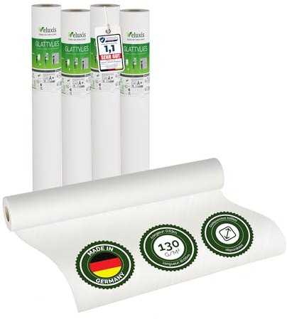 Glattvlies 4er-Set Renoviervlies Untertapete – 10,05 m × 0,53 m - 130g/m² | Weiße Vliestapete, 130 g/m²; überstreichbar, rissüberbrückend, Tapete weiß – Malervlies für Wände und als Anstrichvlies