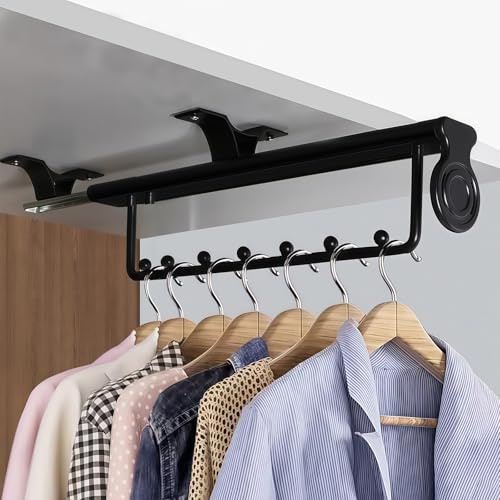 Pull Out Closet Valet Rod, Adjustable Sliding Heavy Duty Steel Top Mounted Clothes Storage Hanger Rail for Closet Wardrobe