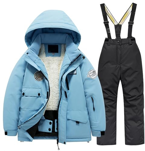 2026 - Tuta da sci per bambini, in pile, pantaloni invernali, Windbroek, snowboard, unisex, per bambini, invernali, calde tute da neve, Nero , 8-10 Anni
