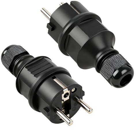 2 PCS Fiches Mâles 250V 16A, Fiche Male Prise electrique, Prise Electrique Male, Prise Électrique de Sécurité avec Protection, Connecteur pour Câbles d’Alimentation Extérieurs et Intérieurs