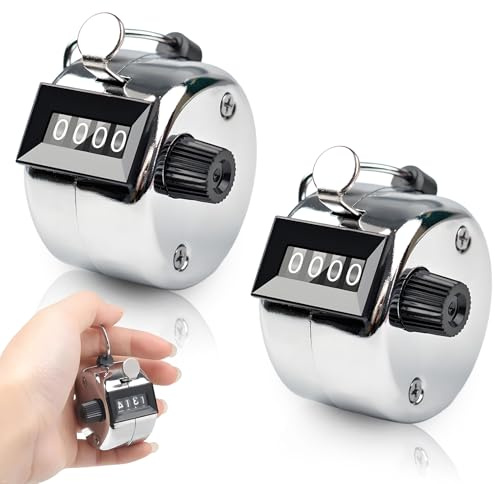 WQNNQW 2 Stücke Handzähler Zähler,Mechanischer Klickzähler,Reihenzähler Stricken,Klicker Counter Counter,4-Stelliger Mechanischer,Für Personenzähler,Coaching,Fitness Sport Training Schul (Silber)