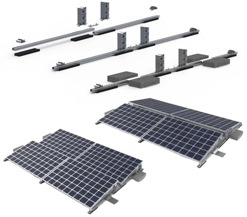 Montage-Set Flachdach 4 PV-Module Ost-West/Süd | Alu Befestigungssystem mit Schienen und Klemmen | 0% MwSt gemäß §12 Abs.3 UStG