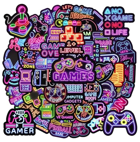 50Pcs Neon Game Stickers, Video Game Stickers for Teens Girls Boys, Gamer Waterproof Vinyl Decals for Laptop, Water Bottle, Skateboard, Gamer Decor, Party Favors Gifts