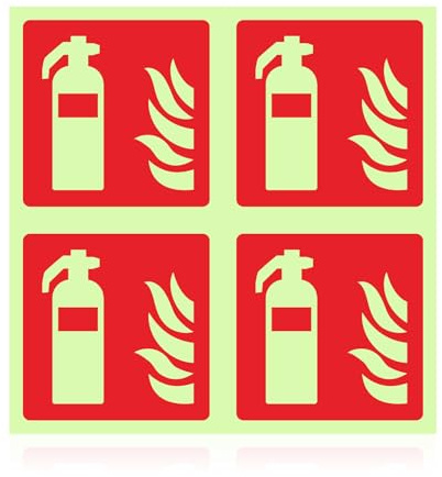 4 Stück Feuerlöscher Schild,Nachleuchtend Selbstklebend Aufkleber Feuerlöscher Brandschutzzeichen Extinguisher Schilder Hochwertiges Leuchtendes Starker 10x10 cm Pet Brandschutzschild für Fire Signs