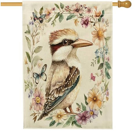 Spring Kookaburras Vogelhaus-Flaggen, 71,1 x 101,6 cm, doppelseitig, Vintage-Blumenpflanze, Standard-Jute-Flaggen, Tier-Hinterhof-Flaggen, Outdoor-Dekoration