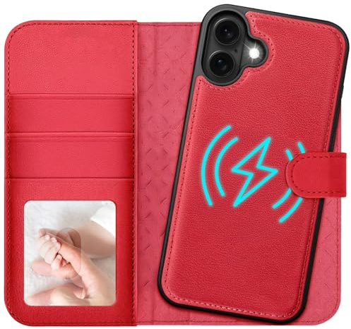 Verco fodral för iPhone 17 fodral (2-i-1) avtagbart magnetiskt mobiltelefonfodral, trådlös laddning, kortfack, RFID skyddsfodral bokstil, röd