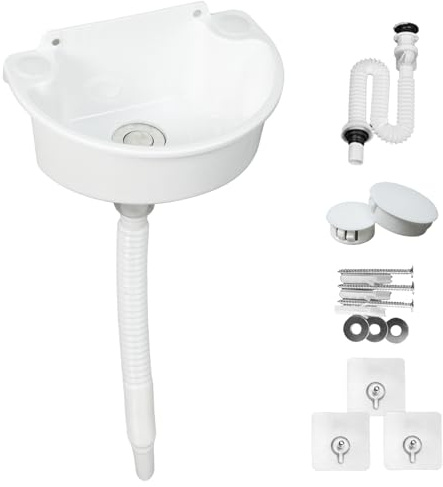 Small Bathroom Sink Wall Mount Sink Wash Basin 11.6 x 8.7 Inch with 1.26 inch Faucet Hole, Plastic RV Sink Mini for Home, Restaurant, Dorm, Garage, Bathroom, Laundry (White)