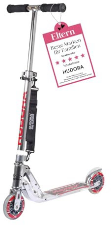HUDORA BigWheel 125 Scooter I Sicherer & hochwertiger Aluminium-Roller für Kinder I Höhenverstellbarer & zusammenklappbarer Cityroller für bis zu 100kg I Stabiler Tretroller mit Tragegurt - silber