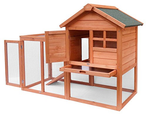 Wiltec Hasenstall 1220 x 630 x 920 mm mit Freilaufgehege und erhöhtem Unterschlupf aus Fichtenholz, Kaninchenkäfig mit 2 Etagen, Kleintierstall