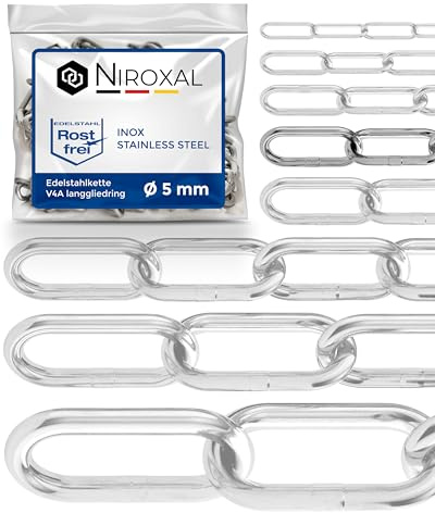 Rostfri Kedja A4 Långlänkad DIN 763 / DIN 5685 – 5 mm x 1m – 5 st – För tunga upphängningar och krävande användning