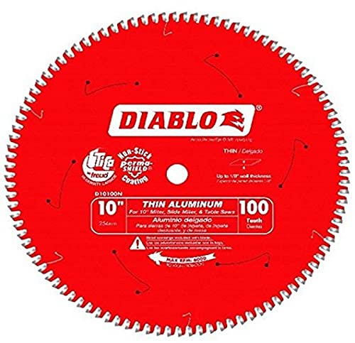 Diablo Saw Blade - 10 Diameter, 100 TCG Teeth, 5/8 Arbor | for Thin Aluminum Cutting - .091 Kerf, -5 Degree Hook Angle, .071 Plate, 6000 Max RPM - D10100N