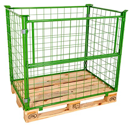 Abrollwerk Gitteraufsatzrahmen 1200x800x800 mm grün lackiert für Euro-Paletten – klappbare Gitterbox mit 800 mm Nutzhöhe für DIN-Paletten – praktisch für Industrie & Garten & Brennholz
