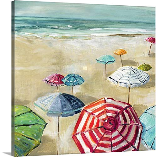 CANVAS ON DEMAND Umbrella Beach II Canvas Wall Art Print by Carol Robinson, Coastal, Home Decor, Nautical, Ocean Artwork,16 x16in