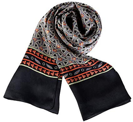 UK_Stone Klassisch Seidenschal Geflochten Schwarz Halstuch Herren Schal Blumen Ring