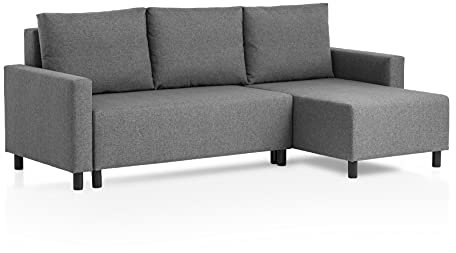 Traumnacht Schlafsofa Avallon, Ecksofa in L-Form mit Schlaffunktion und Stauraum in der Ottomane, produziert nach deutschem Qualitätsstandard, grau, 136 x 224 x 80 cm