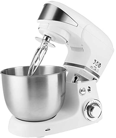 HIZQ Robot Pâtissier Multifonctions,5 L Robot Cuisine,Robot Mixeur Pâtisserie Robot Avec Fouet À Fils, Batteur,Crochet À Pétrin,6 Vitesses Batteur Electrique Avec Fonction Pulse,1000W