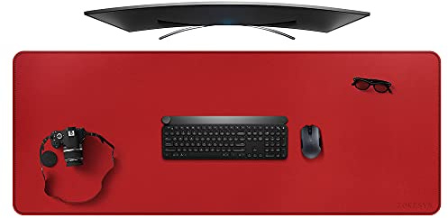ZORESYN Schreibtischunterlage 160x60cm Rot - XXL Premium Kunstleder mit Rutschfester Unterseite für Homeoffice & Büro - Abriebfeste Nahtdesign, ergonomisch & langlebig