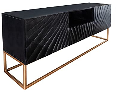 Riess Ambiente Massives TV Lowboard Scorpion 160cm schwarz Mangoholz aufwendige 3D Schnitzereien TV-Board Wohnzimmerschrank