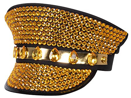 Boland 33023 – mössa Sunny Vibes, svart-guld, med smyckesstenar, stenstjärna, punk-Lady, hatt, kostym, karneval, temafest