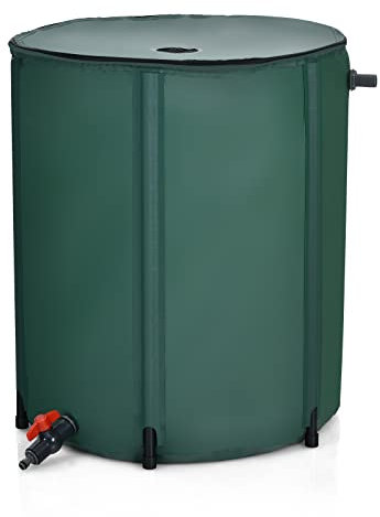 COSTWAY Récupération d’Eau Pluviale Pliable 225L, avec Robinet, Réserve d’Eau Pluie Ø60 x 80 cm, PVC Vert, Tonneau d’Eau de Pluie Pliable