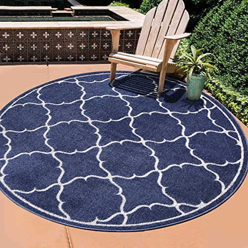 SANAT Outdoor Teppich Wetterfest - Für Innen- und Außenbereich - Wasserabweisend für Balkon, Terrasse, Garten, Küche, Bad oder Wohnzimmer - Blau, 120 cm Rund