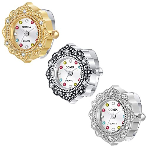 Avaner Ringuhr Fingeruhr mit Modische Eingraviert Diamantgehäuse Rundes Zifferblatt Einstellbar Ring 3ATM Wasserdicht Ring Uhr Finger Uhr ALS GESHCNEKE für Herren Damen