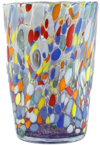Venetian Emporium Murano Glass Drinking Glass Tumbler Blue Yellow Orange Hand Made Millefiori 12cm (Lilac)