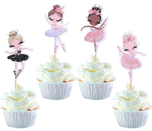 24 Stück Ballerina Cupcake Toppers Tanzende Mädchen Ballerina Geburtstag Tortendeko Tanzen tutu Kuchen Dekorationen für Baby Shower Thema Ballett Mädchen Geburtstag Party Kuchen Dekoendeko