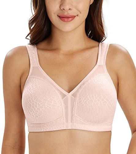 Lemorosy Reggiseno Minimizer Taglie Forti da Donna Comodo per Quotidiana Coppe Piene Non Imbottite Senza Ferretto a Tenuta Forte (5G,Rosa)