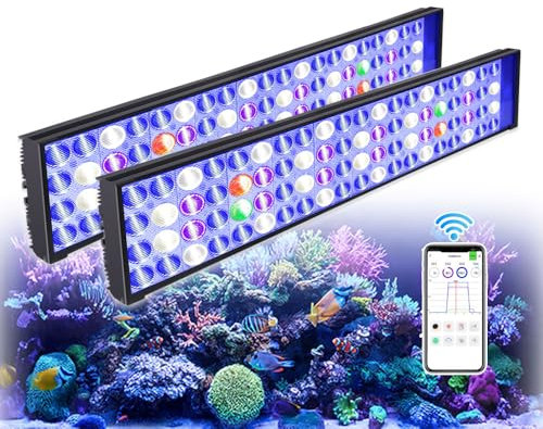 PopBloom H54 WiFi Meerwasser LED 110W, mit Aufhängeset, Salzwasser LED Beleuchtung für Reef Coral Fish Wasserpflanzen Salzwasser Aquarium (für 100-140cm)