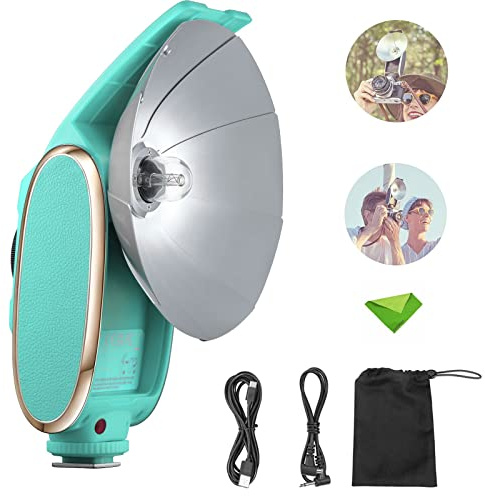 Godox Lux Senior Retro Camera Flash 6000±200K GN14 1700mAh Speedlite Auto/Manual Portable Collapsible Reflector Speedlight for Sony Canon Nikon Fuji Olympus Pentax DSLR Cameras (Mint Blue)