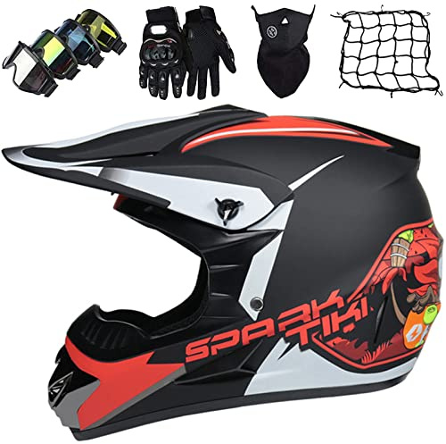 Casco Motocross Integrale Motard Downhill, Gioventù Caschi del Motociclo con Occhiali Guanti Face Mask Rete Del Casco ECE Omologato Donna Uomo - Calotta in ABS