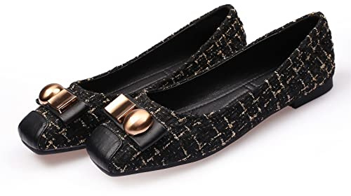 MACHSWON Platt modespänne platta skor dam fyrkantig tå skor dam platta bekväma slip-on dam pumps dockskor, Svart, 41.5 EU