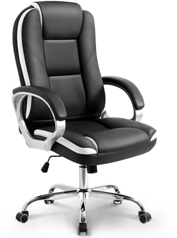 NEO Chair Office Desk Ergonomic Gaming Chair High Back Adjustable Computer Chair with Wheels and Lumbar Support Comfy Leather Executive Swivel (Black)