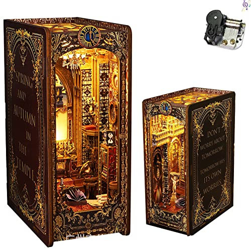 3D Holz Buchständer Puzzle DIY Puppenhaus Holz Buchstützen Buch Nook Modell Bauset mit LED Licht für Jugendliche und Erwachsene zum Bauen Kreativität Geschenk für Geburtstage Weihnachten Halloween