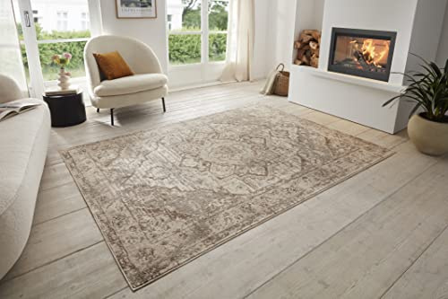 Hanse Home Alfombra Vintage de Arena, Alfombra Oriental Pelo Corto, Suave para Dormitorio, Comedor, Salón, Pasillo, Cocina, Color Crema Marrón, 80 x 120 cm