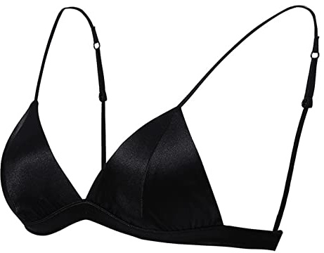 GHAKKE Bralette Triangular De Satén De Seda For Mujer, Sujetador Sin Aros De Copa Suave, Corsé Sin Aros Suave Y Cómodo, Lencería Sexy (Color : Black, Size : M)