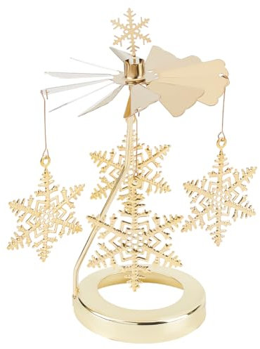 GLOBLELAND Rotierender Kerzenständer Aus Edelstahl, Teelichthalter, Goldener Karussell-Kerzenständer Für Hexenaltar-Dekoration, Drehender Kerzenaufsatz Für Hochzeiten, Geschenke(Schnee, Gold)